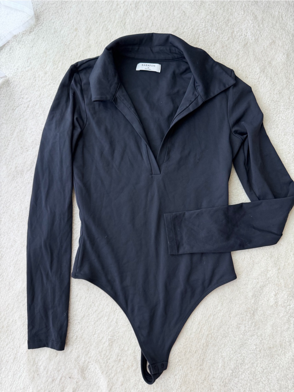 Babaton Aritzia Black Long-Sleeve Polo V-Neck Bodysuit